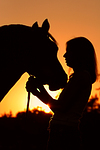 Frau und Deutsches Reitpony im Abendlicht / woman and pony